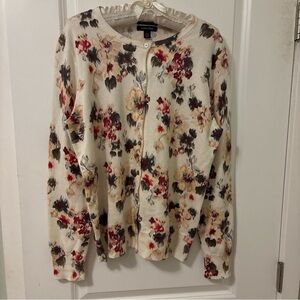 Lands End 100% Supima Cotton Floral Print  Cardigan-Large- Classic